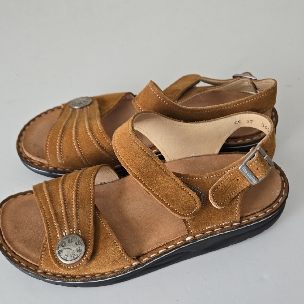 Finn Comfort Brown Leather Sandals with Silver Buttons Size 37 EU - Picture 6 of 9